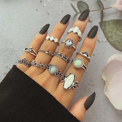 Antiker Silber-Vintage-Ring, Herren- und Damen-Edelstein-Ring-Set, Gothic-Punk-Statement-Schmuck, Party-Accessoires