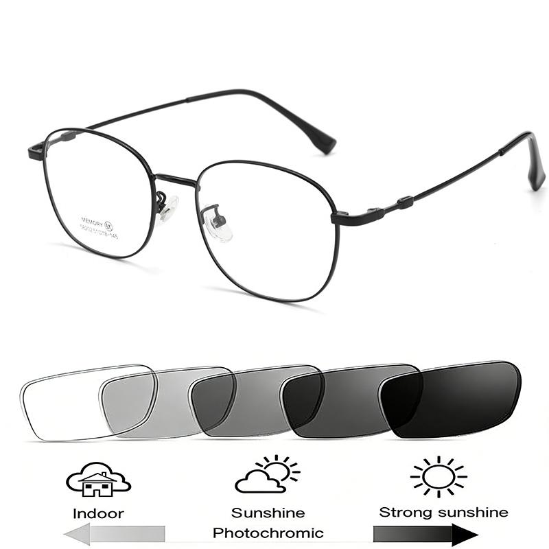 

Memory Titanium Round Prescription Eyeglasses Custom Reading Myopia Photochromic Optical Glasses for Women Men Anti Blue Light 0