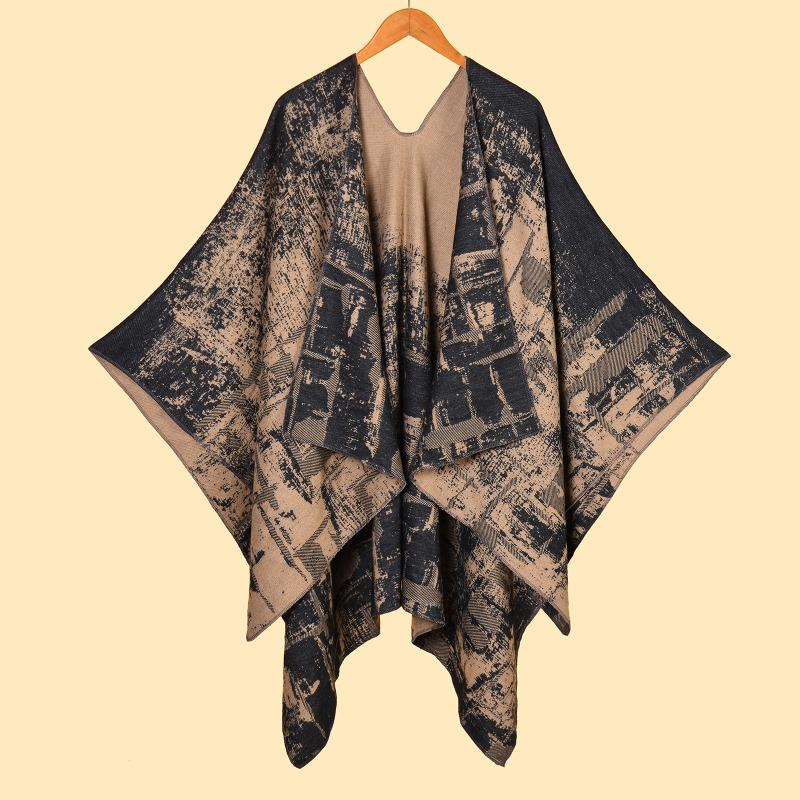 

Ladies double-sided jacquard split-ended thermal scarf shawl onho shwls office thermal cape 130x150cm