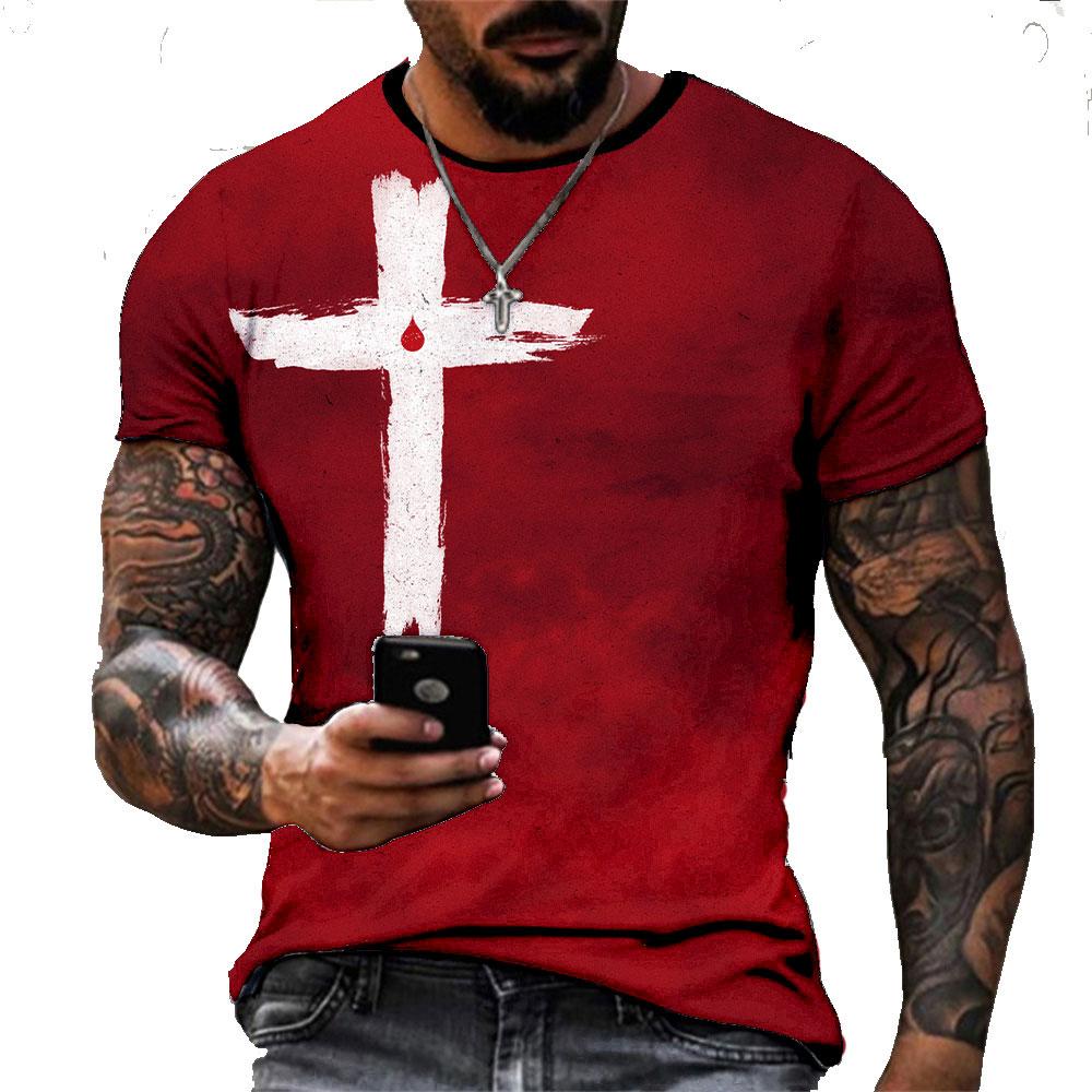 Bůh žehnej Vintage Ježíš Kristus Tričko Pro Muže 3D Potisk Pánské Nadměrné Tričko s Krátkým Rukávem