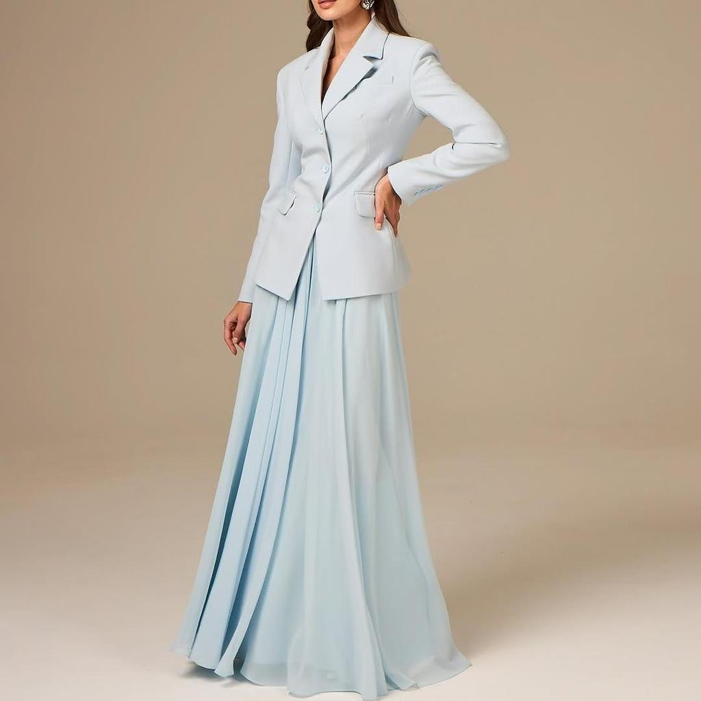 2025 Autumn/Winter Versatile Suit Jacket & Double-Layer Gauze Midi Skirt Set