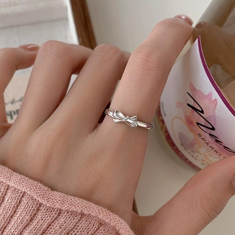 Sweet Bow Index Finger Rings For Women Mini Bowknot Design Simple Plain Opening Ring Gift For Girl Jewelry Accessories