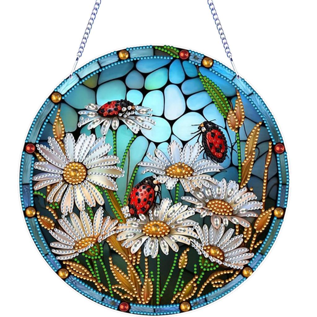 Animal Flower Theme 2D/Flat DIY Diamond Painting Set Rhinestone Diamond Art Window Pendants Window Hanging Art for Home Decor