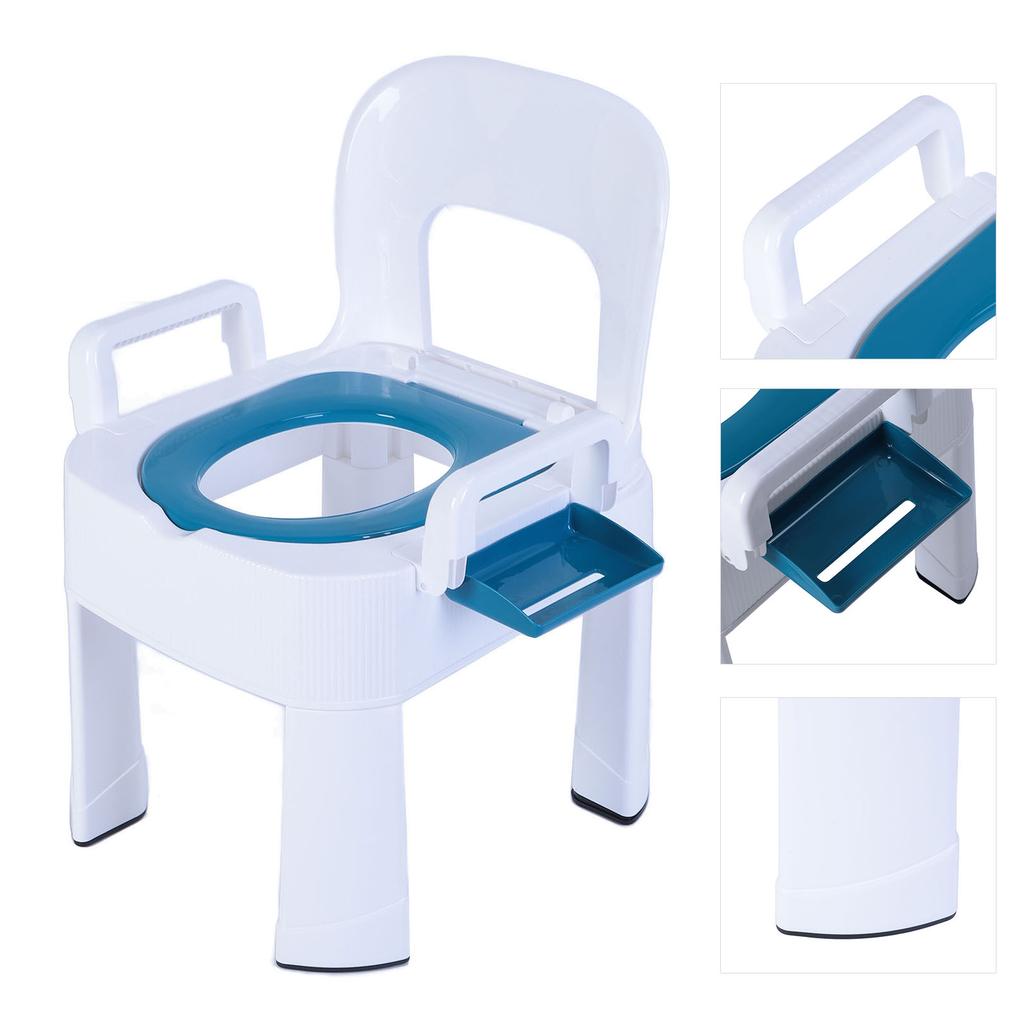 Squat Toilet Commode Chair Detachable Foldable Non Slip Armrest Backrest Cushion Quick Drying Extra Wide Commode Bathroom Sitting Bath Stool