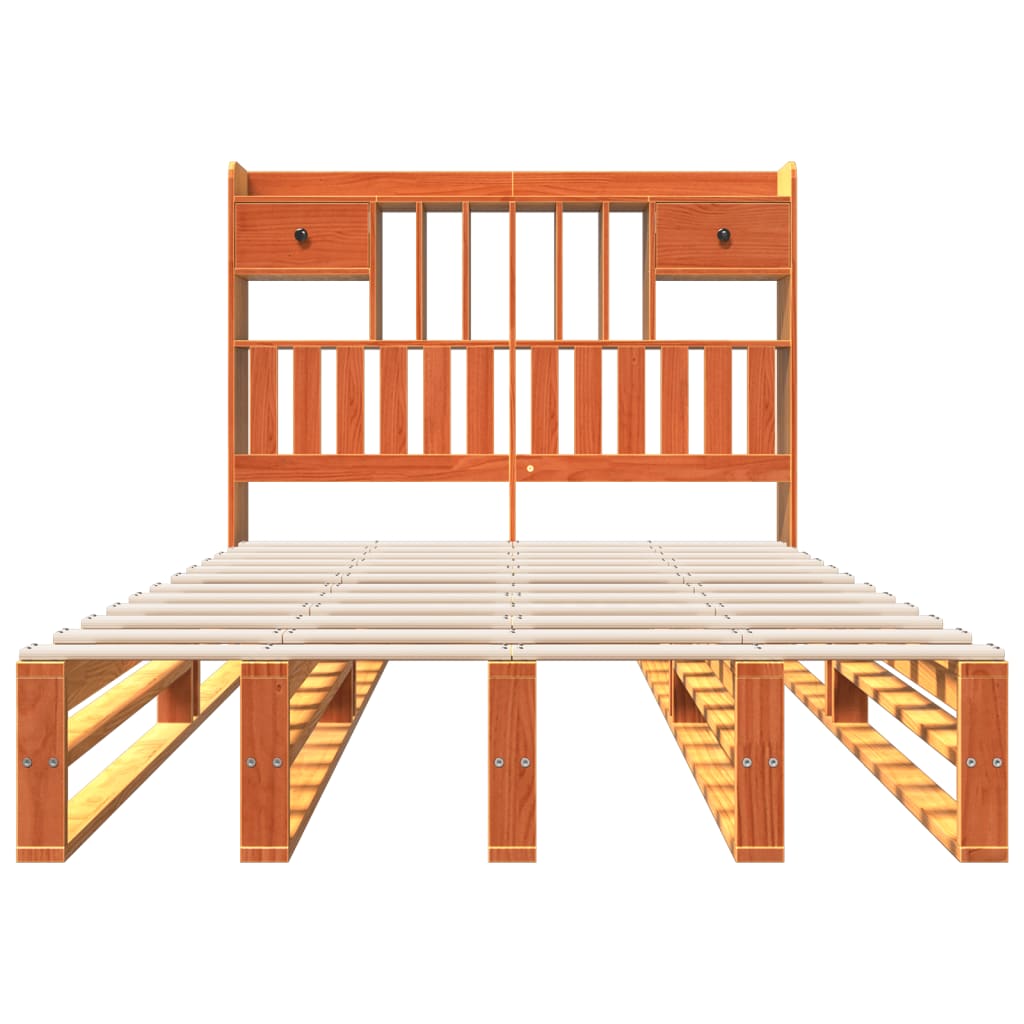 Solid Wood Bed with Shelf Without Mattress Wax Brown 135 X 190 Cm