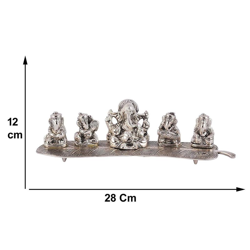 Silver Musical Ganesh God Idol Statue Oxidized Finish with Beautiful Velvet Box Packing and with Carry Bag (12H X 28W X 6L Centimeters)