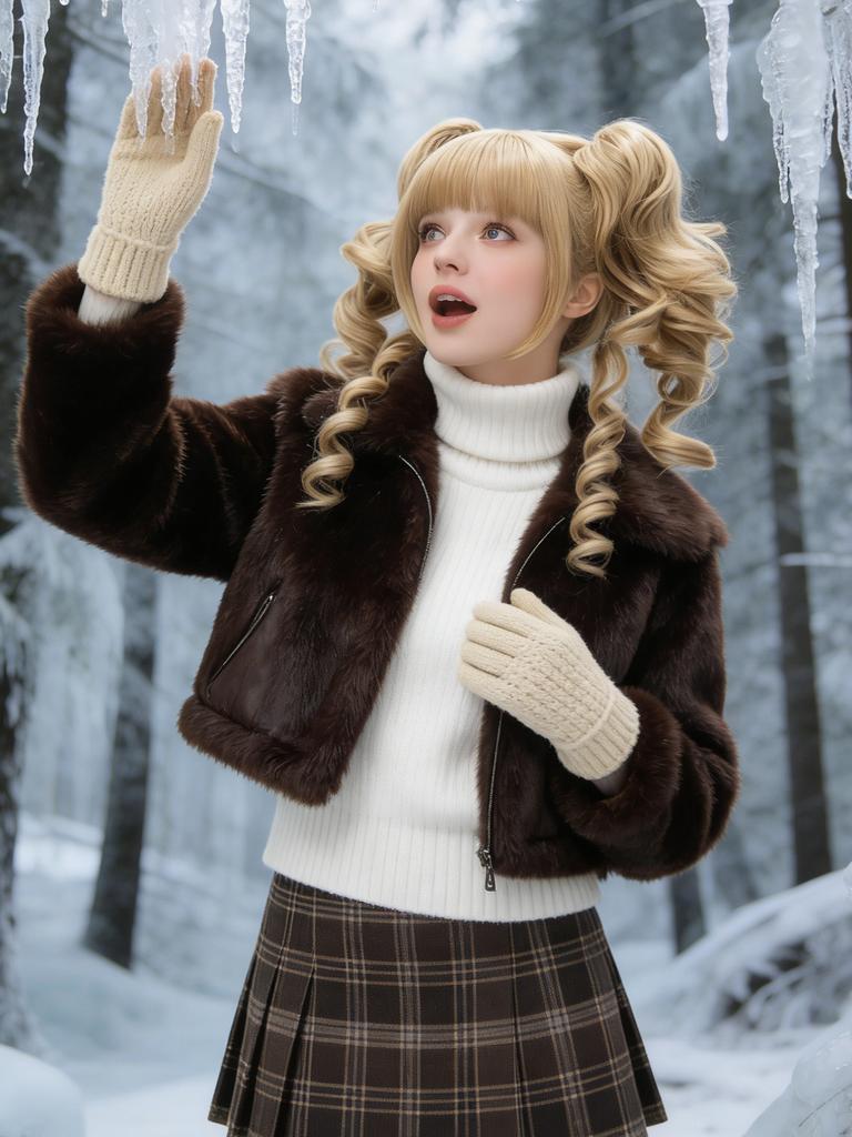 Golden Double Ponytail Braided Wig with Bangs Fluffy Layered Wavy Curly Glossy Synthetic Cosplay Anime Lolita