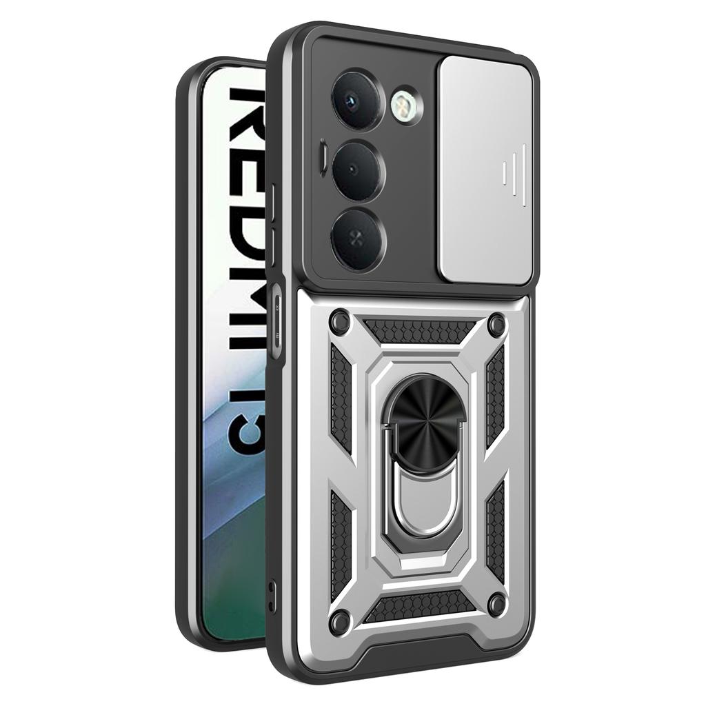 Pro Xiaomi Redmi 15 4G (EU) (171 mm) Pouzdro s posuvným krytem kamery PC+TPU Stojánek Kryt na telefon