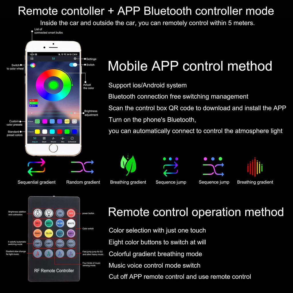 Neon Car LED Interior Lights RGB Ambient Light Fiber Optic Kit With APP Wireless Control LED Auto Atmosphere Decorative Lamp