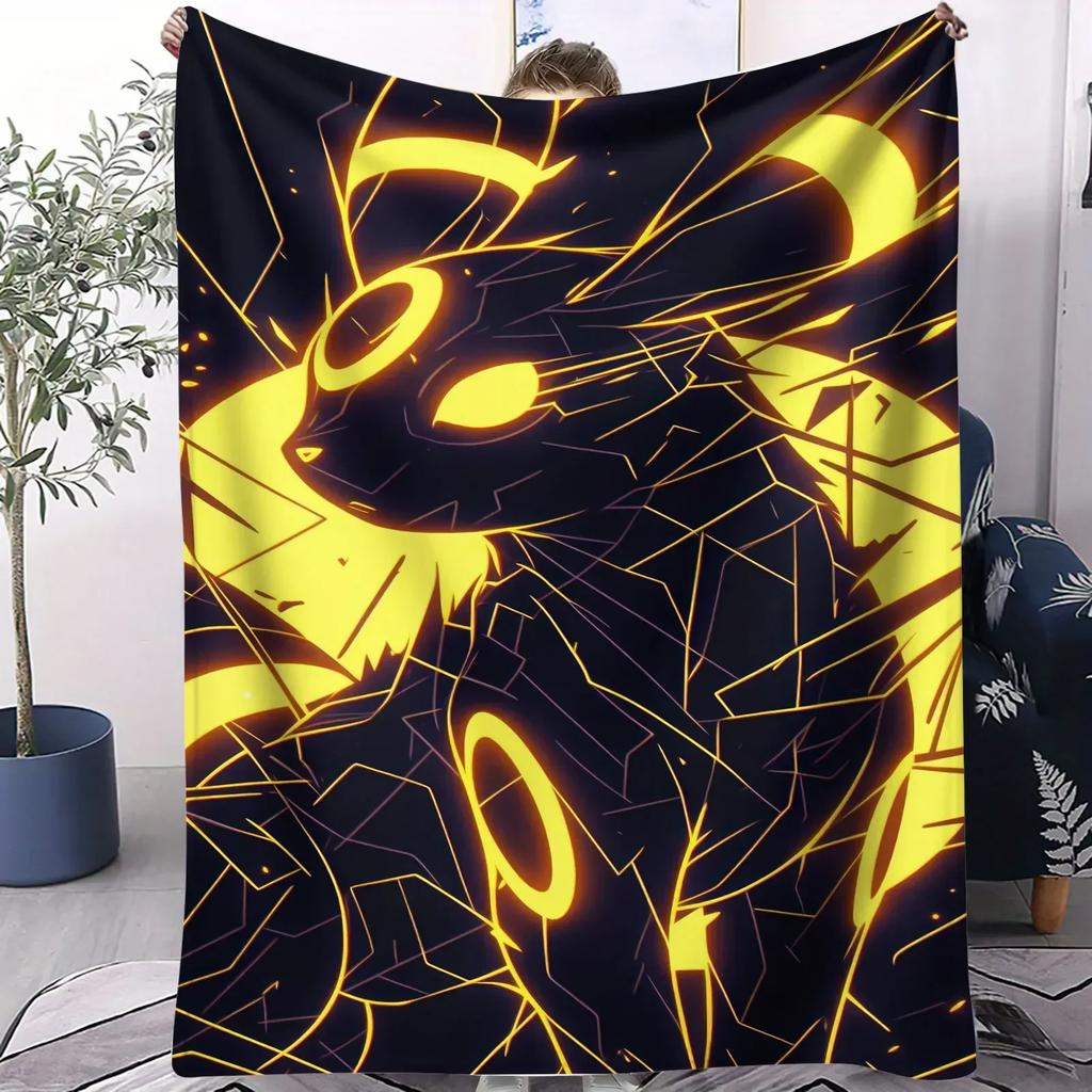 Pokemon Ash Neon Fire Effect Flannel Blanket Hot Anime Soft Warm Plush Throw for Sofa Bed Couch Cover Camping Travel Fans Gift