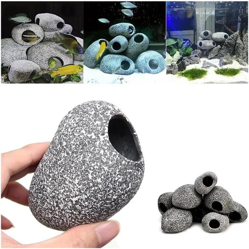 1/3pcs Aquarium Cichlid Stone Ceramics Rock Cave Aquarium Fish Tank Pond Shrimp Breeding Ornament Landscaping Decoration Marbles
