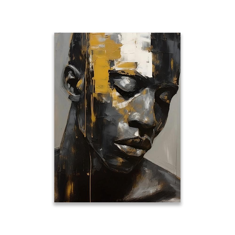 Portrait of an African Woman Poster Modern Sexy Lady Art Canvas Printing Decoration Black Woman in Grey and Gold Art Poster 21X30CMNo Framed