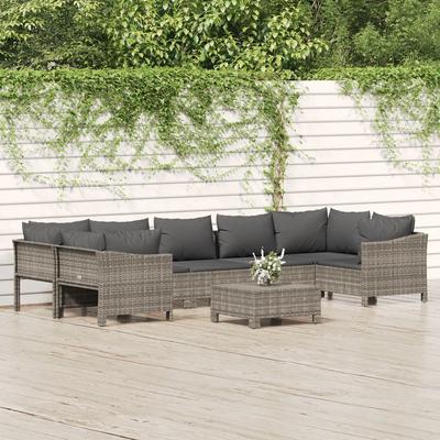 Vidaxl 8-Cz. Garten-Sitzgruppe, Kissen, PE-Rattan, Grau