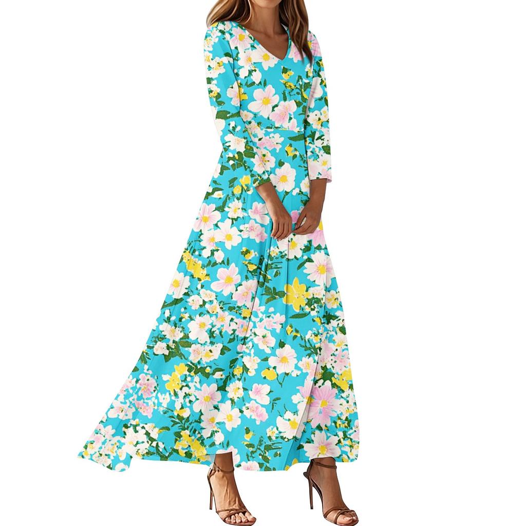 Women's Three-quarter Sleeves Fashionable Floral Print Loose Casual Comfortable Dress