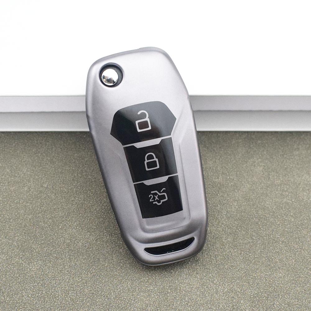Gun Grey TPU 3 Buttons Folding Key Shell Bag Car Key Case Cover for Ford Ranger C-Max S-Max Fusion Fiesta Escort Mondeo Everest