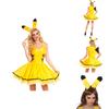 Cadılar Bayramı Kutlamaları İçin Tül Detaylı Muhteşem Sarı Pokemon Pikachu Kadın Elbise Kostümü