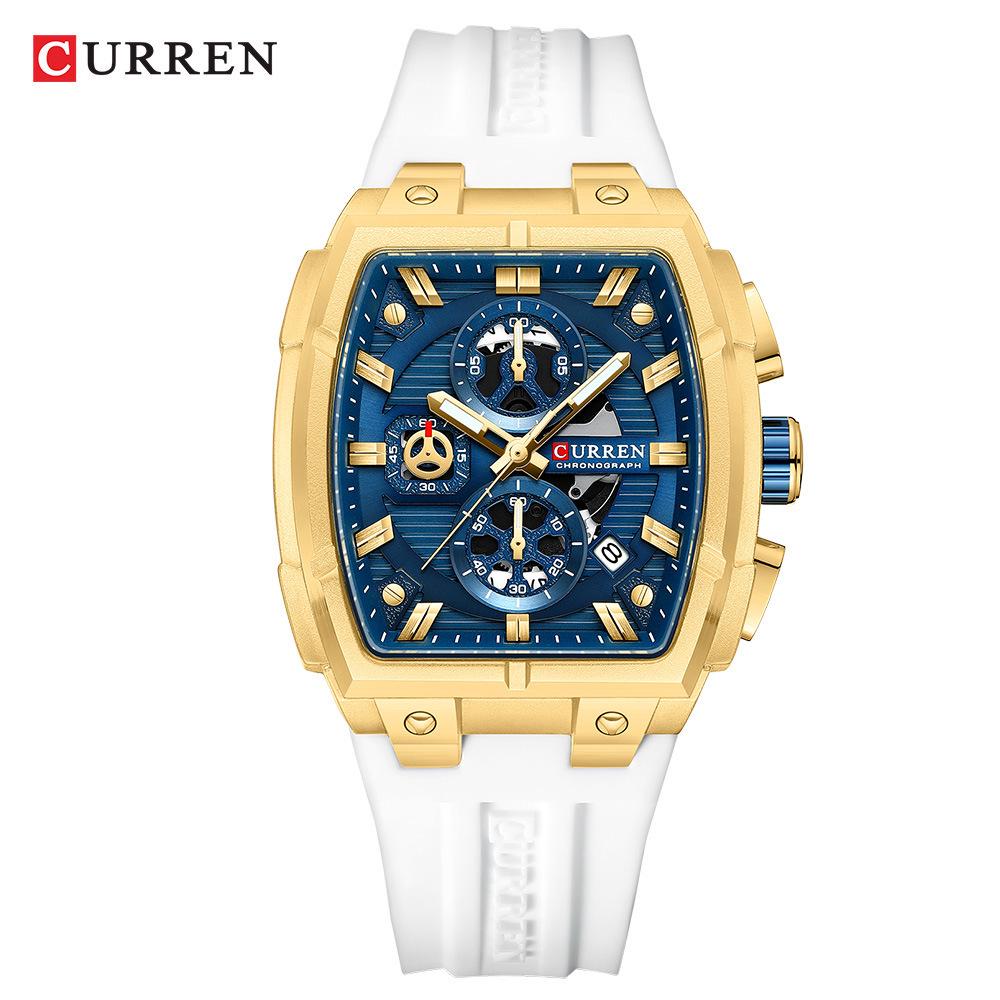 CURREN 8488 Men s Waterproof Chronograph Quartz Watch with Rubber Strap and Calendar