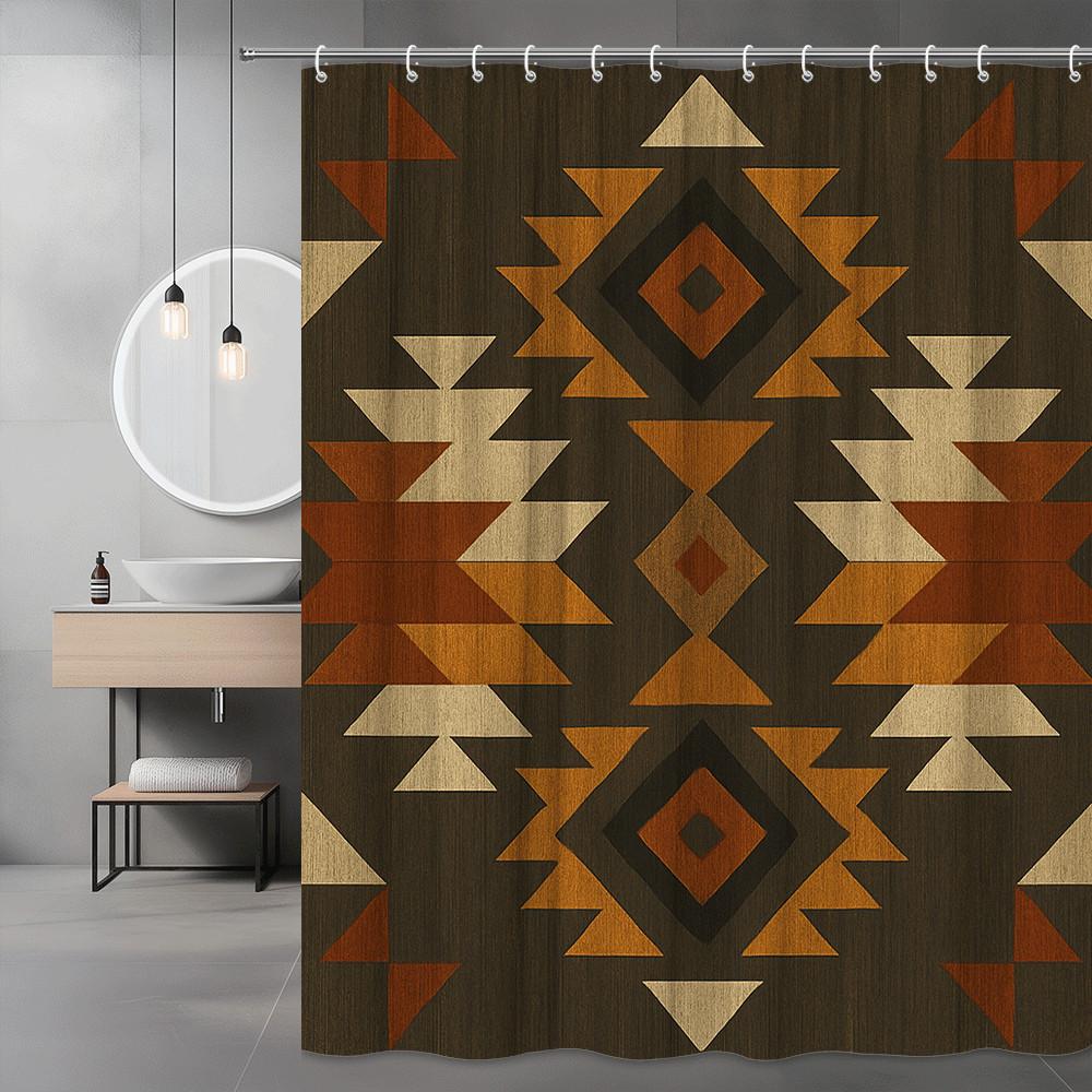 

Tribal Aztec Pattern Shower Curtain Brown And Orange Geometric Design Boho Ethnic Bathroom Decor Waterproof Elevate Space W60H190(CM)-1 Pcs