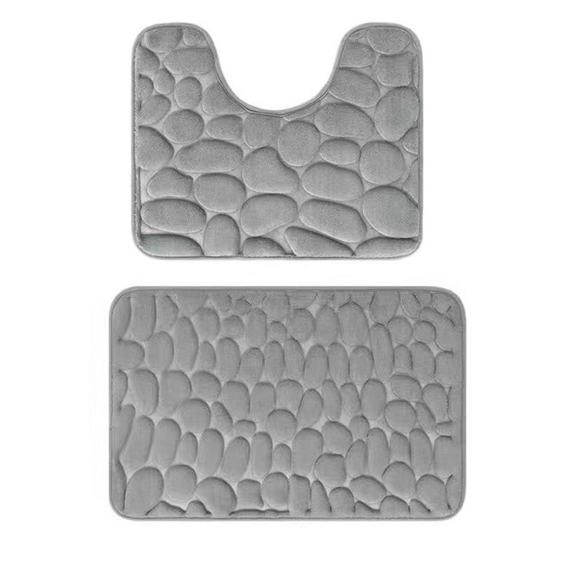 Non Slip Absorbent Bathroom Rug Set Grey Soft Pebble Design 1/2 Piece for Bathroom Toilet Front Floor Use