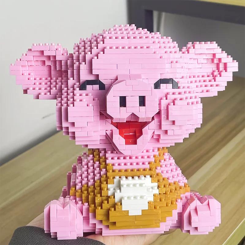 Cute Pink Pig Micro Mini 3D Puzzle Blocks - DIY Stress Relief Creative Building Toy, Zodiac Animal Desk Decor Model for Adults