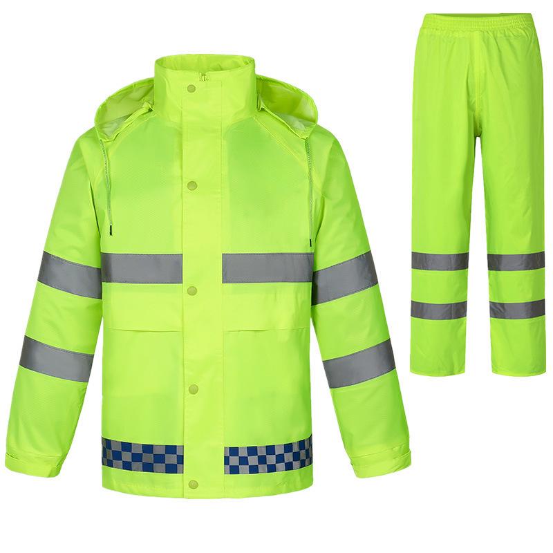 

Fluorescent Green Waterproof Raincoat & Pants Set: Reflective Gear for Flood Control, Traffic, Sanitation, Cycling, Hiking XL