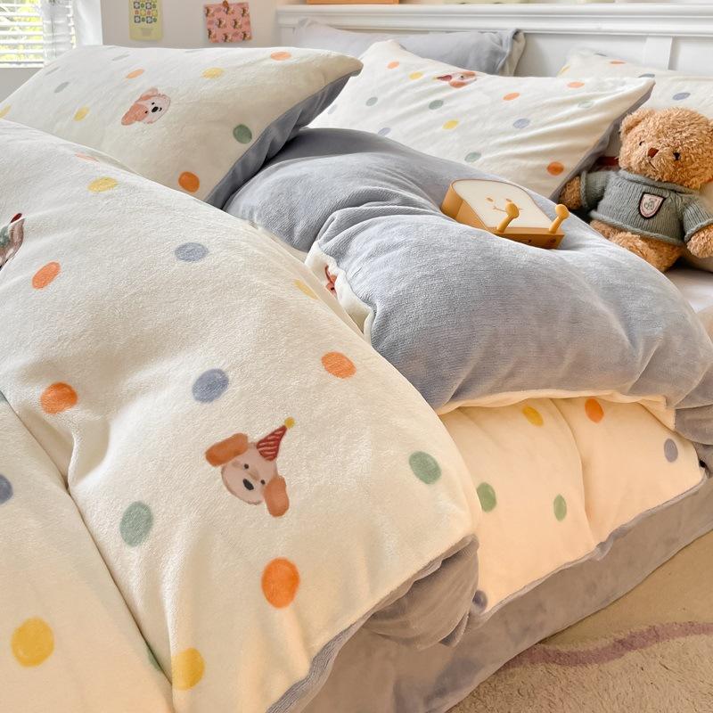 Thickened Milk Fleece Bed Four-Piece Coral Fleece Quilt Cover Double-Sided Flannel Fleece Bed Sheet Three-Piece Set