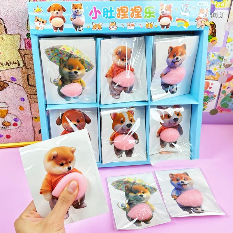 Kawaii Shiba Inu Belly Pinching Fun Stickers 3D Stress-Relieving Pinch Dog Belly Stickers Children Swap Gift Cartoon Sticker