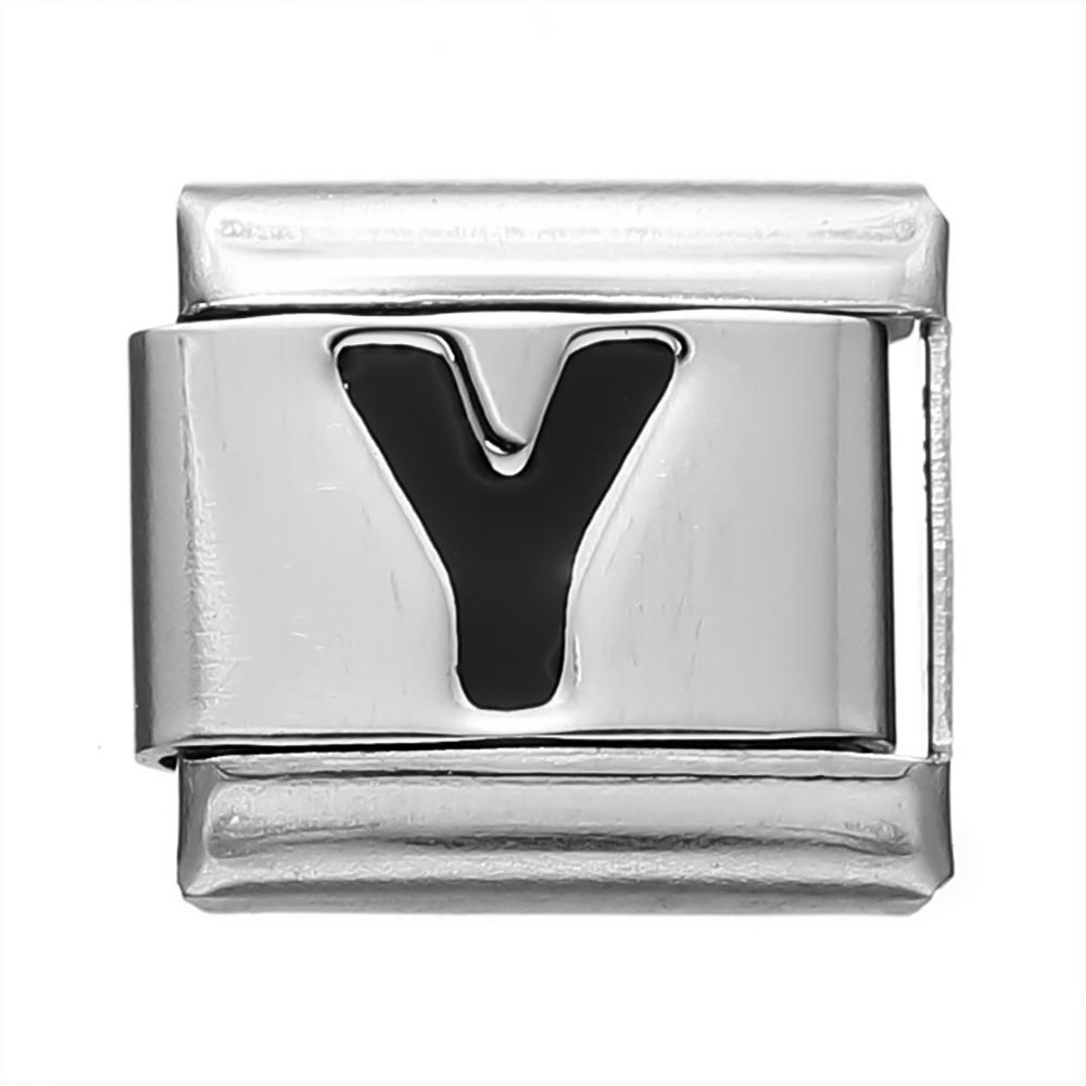 Fashion Black 26 English Letters Italian Charm Links Fit 9mm Stainless Steel Bracelet Making Women Men Jewelry Accessories