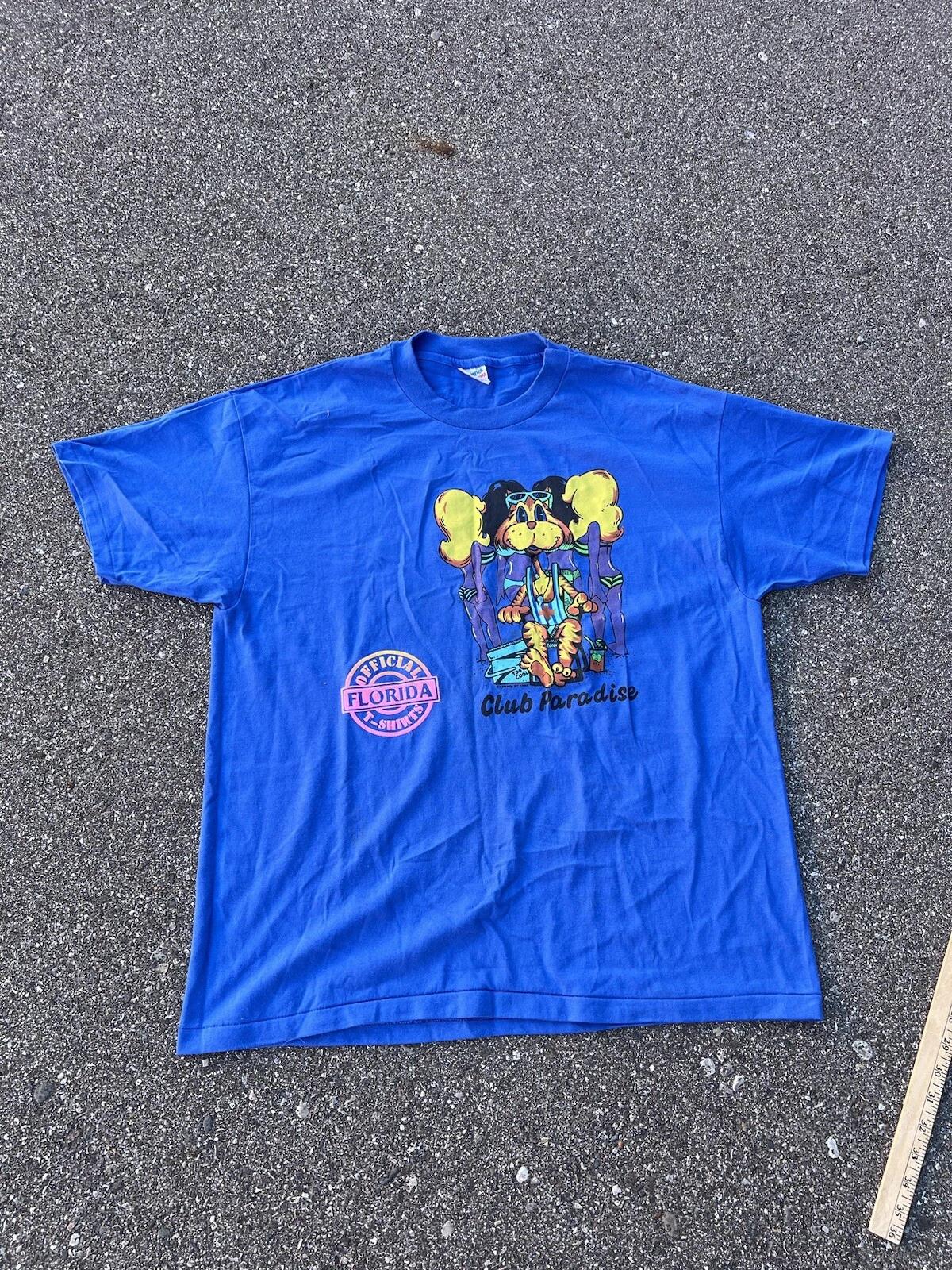 

Vintage Novelty Cat T-T-Shirt XL Single Stitch Florida Lifeguard Beach Babes 1987 2XL