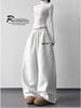 2026 Fall/Winter Red High-Waisted Wide-Leg Women's Sweatpants - Slimming, Casual, Sporty, with Drawstring, Long and Loose Fit.