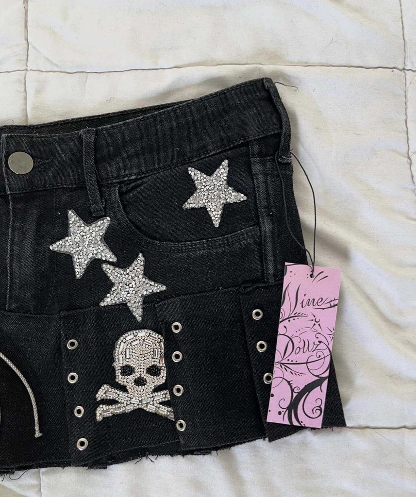 2026 Punk Streetwear Star Print Denim Collage Skirt