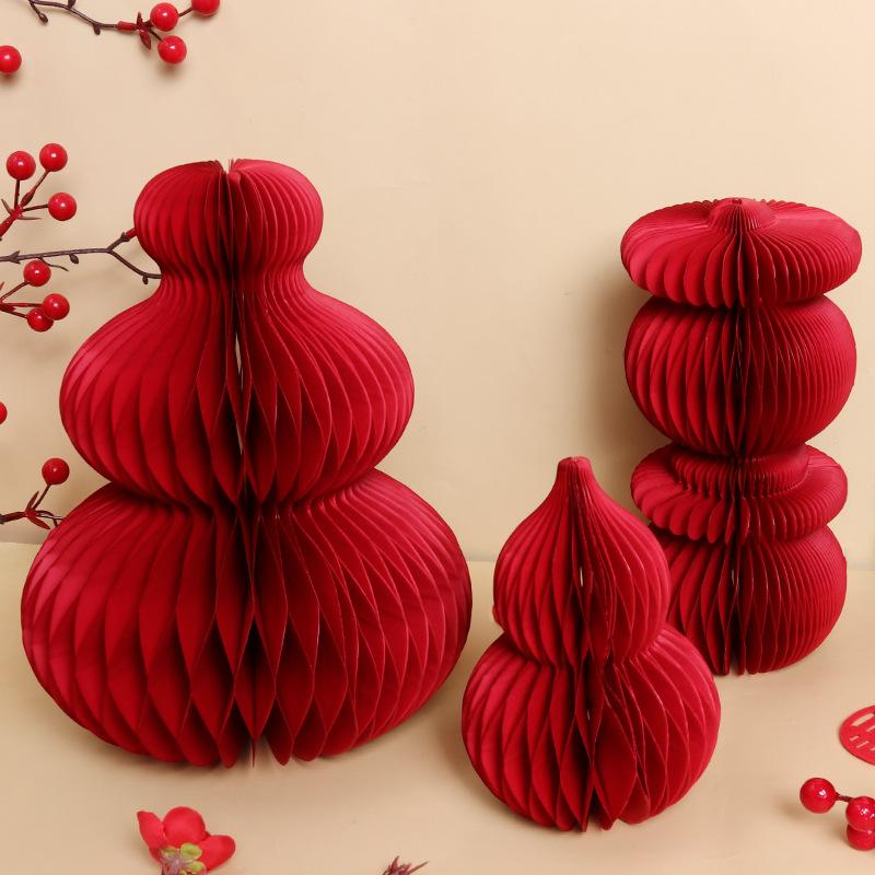 3D Honeycomb Balls Ornaments Red Gourd Housewarming Wedding Room Decoration Carft Chinese New Year Spring Festival Decor