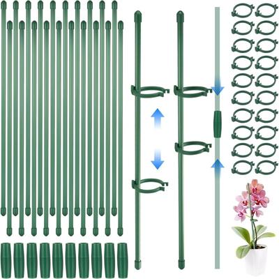Plant Support Stakes Potted Flower Stem Upport with Clips, Caps, Extension Pipes