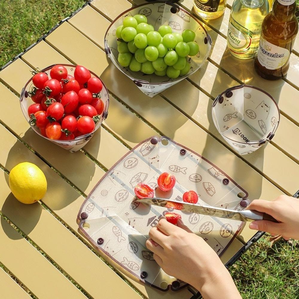 New Foldable Camping Tableware PP Lightweight Travel Dishware Easy to Clean Cartoon Cat Folding Tableware Outdoor Accessories