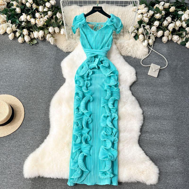 Accessible Luxury Banquet Pleated Three-Dimensional Silm Dress Dress