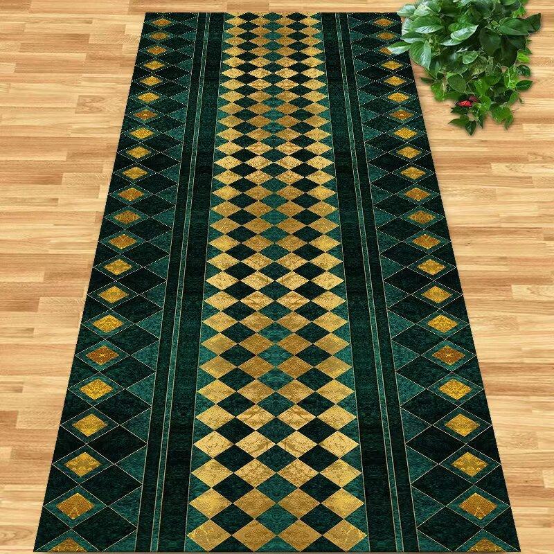 Геометрические Зеленые Длинные Ковры Прихожая Противоскользящий Коврик для Лестницы Моющиеся Роскошные Современные Ковры для Гостиной Коридора Настраиваемые 160*200cm