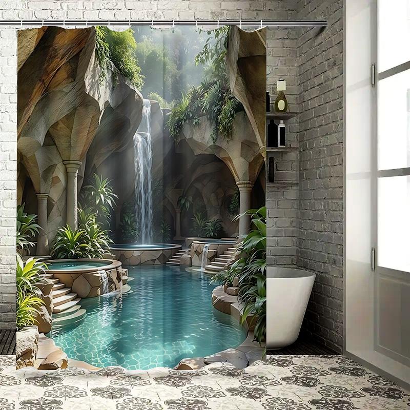

Exquisite Tropical Oasis Shower Curtain with Cascading Waterfall and Lush Greenery for Bathroom Decor Transform Space Easy-Clean 90X180cm(35x70in)