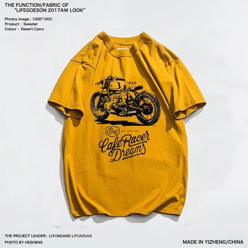 Summer Pure Cotton American Retro Short Sleeved T-shirt for Men's Short Ins Outerwear Printed Half Sleeved Round Neck Casual Top