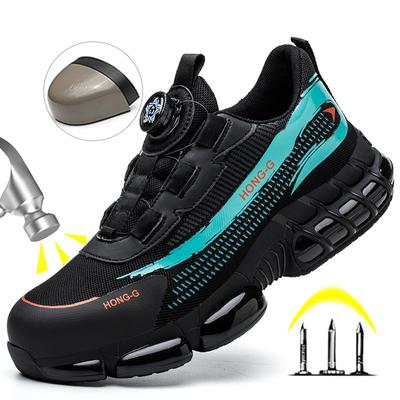 Scarpe antinfortunistiche con punta in acciaio e bottone rotante da uomo, stivali antinfortunistici con cuscino d'aria, scarpe da lavoro antiurto, scarpe protettive indistruttibili