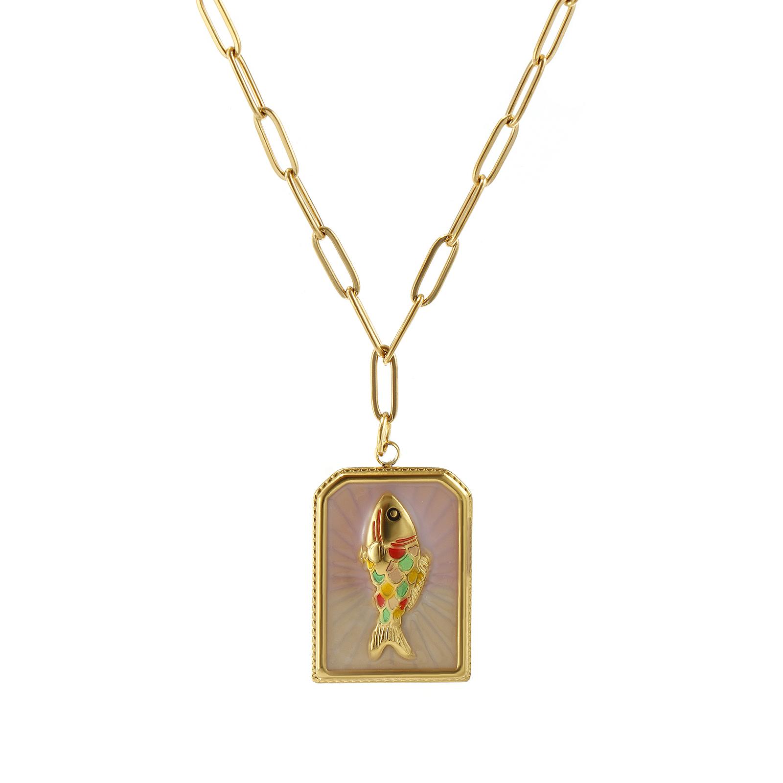 

1 Piece Exquisite 18K Real Gold Plated 304 Stainless Steel Paperclip Link Chain Rectangle Pendant Charm Necklace For Women Gift
