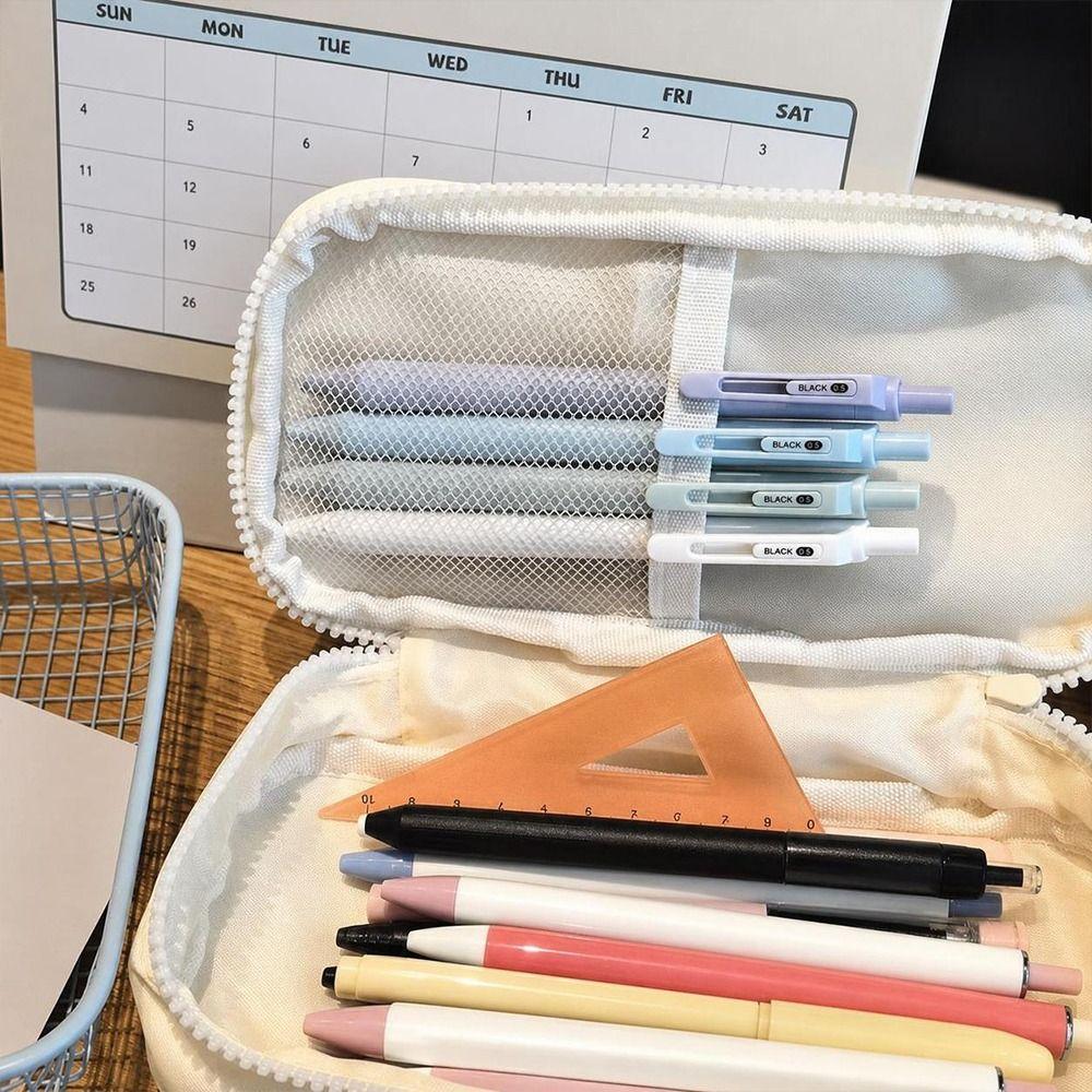 Large Capacity Pencil Case Transparent Window Stationery Storage Bag Vintage Pencil Bag
