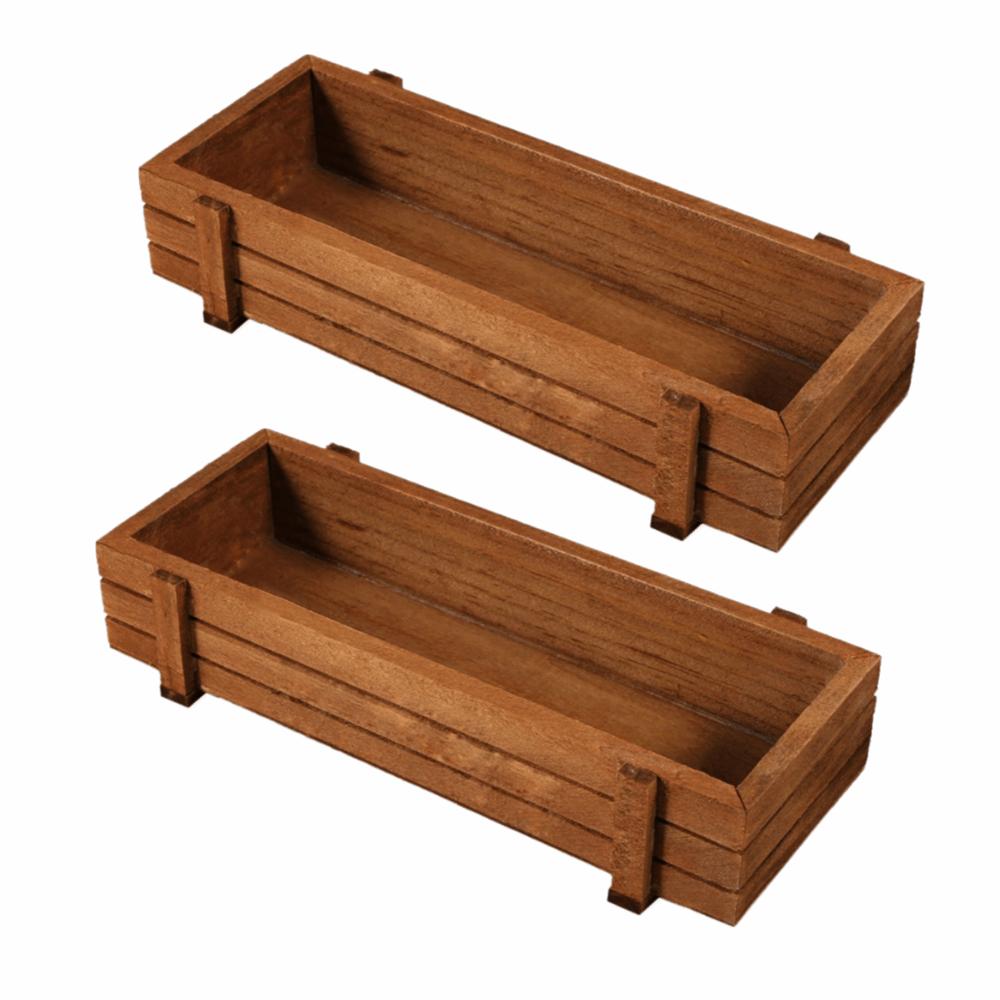 2PCS Antique Color Succulent Planter Wood Wood Flower Pot Flower Planter Box  Desk Plant Display 2PCS
