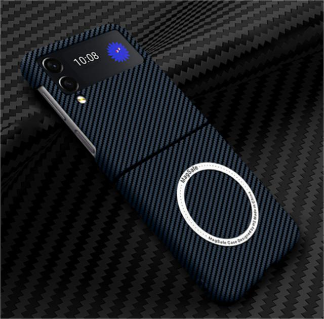 Carbon Fiber For Samsung Galaxy Z Flip 3 Flip 4 5g Case Magnetic With Magsafe Wireless Charging Cover