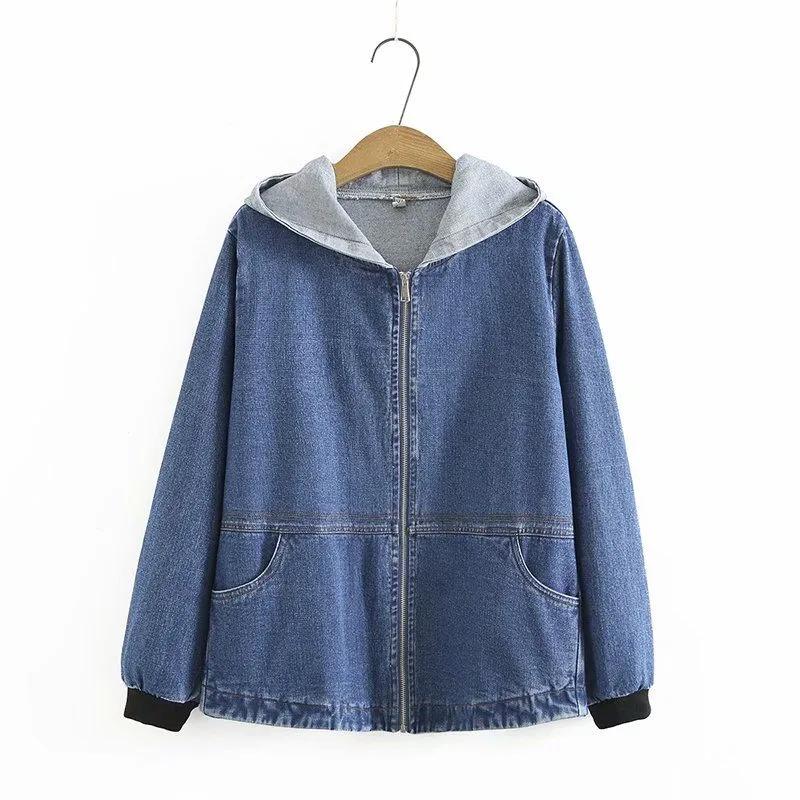 Plus Size Pullover Damen Herbst Loose Hooded Zipper Jeansjacke Damen Kleidung Mäntel