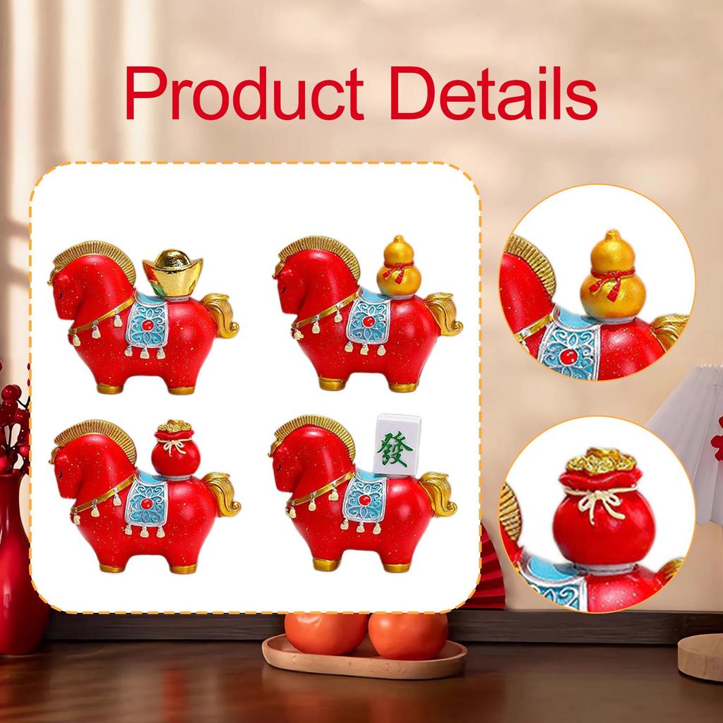 Resin Mini Horse Figurine Feng Shui Animal Statue Modern Home Decoration for Bookshelf Mantel Desk