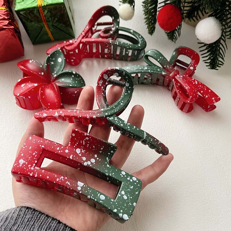 Fashion Christmas Acrylic Hair Claws for Women Girls Sweet Snowflake Print Shark Clamp Hair Clip Headdress Hair Accessories Gift