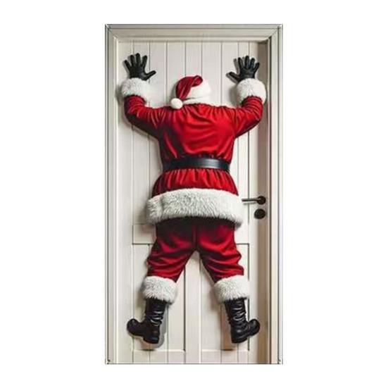 Christmas Door Cover Funny Santa Claus/Gnome/Snowman/Wreath Hanging Backdrop Door Banner 70" X 35" Winter Porch Sign for Home Yard Wall Decor