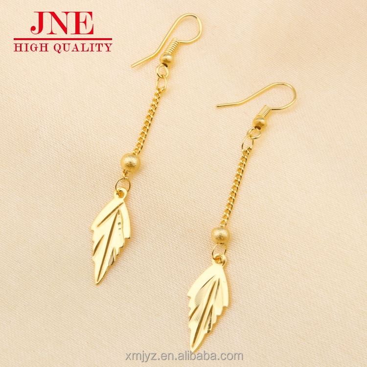 Brass Gold-Plated Earrings Korean Style Simple Personality Tassel Leaf Ear Hook Earrings Female Factory Direct Sales