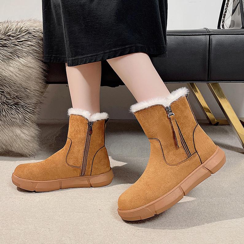 

Thick-soled snow boots women s new round head double zipper warm and comfortable cotton boots in autumn and winter 42 імбирний