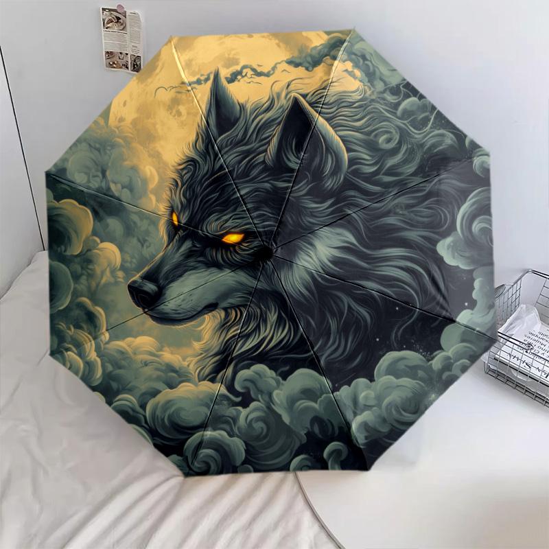 Roaring Wolf  Pattern, Automatic Folding Umbrella, Portable and Foldable Design, 8 Ribs, a Christmas or Birthday Gift.
